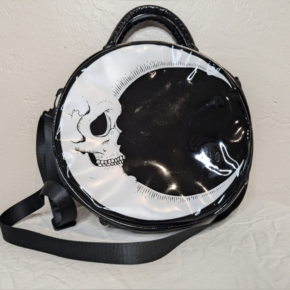 Killstar Handbags - Killstar Skull Crescent Moon Round Vinyl Black and White Purse